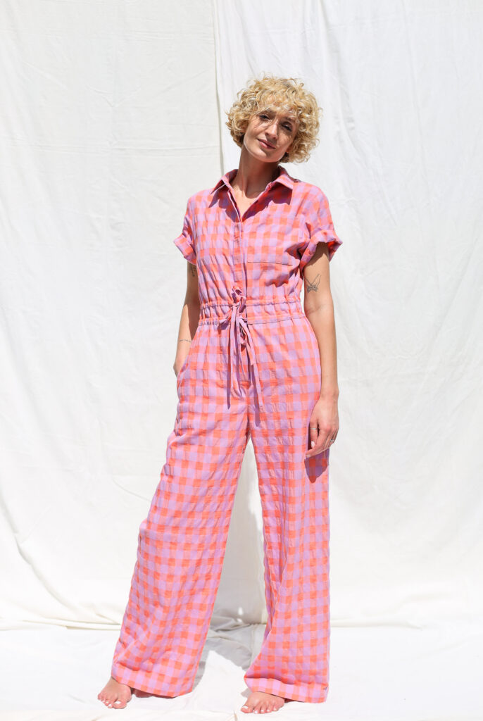 Seersucker checks short sleeved summer jumpsuit LENNY - Image 1