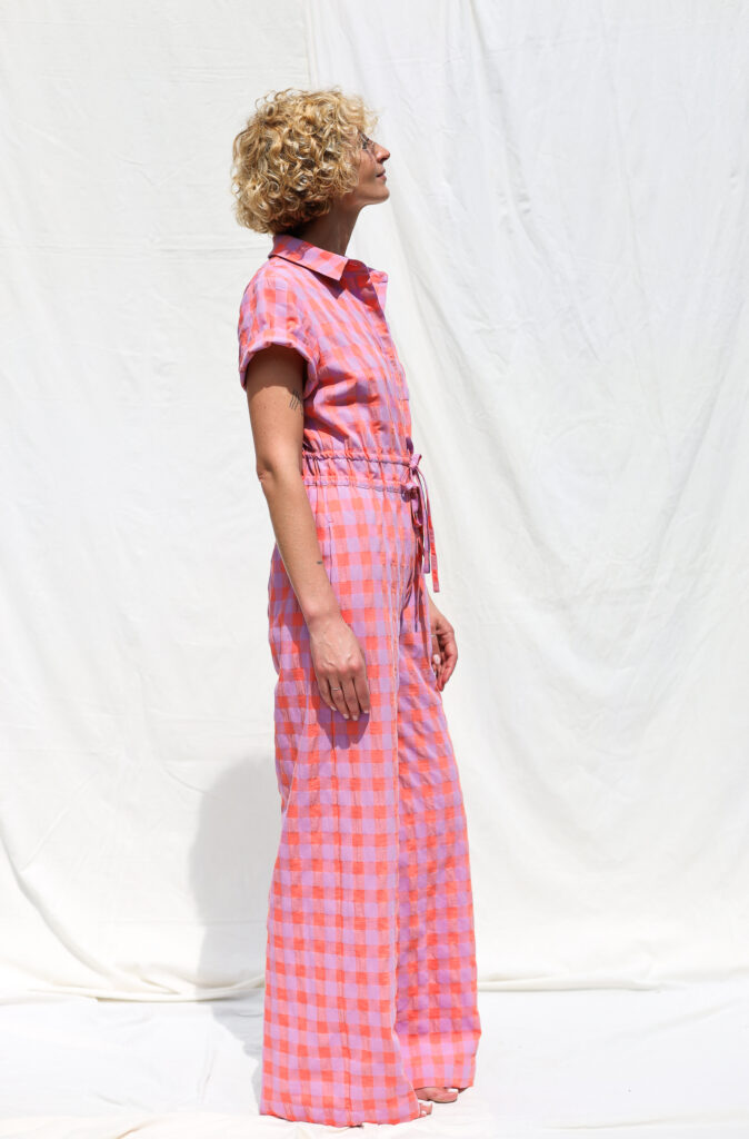 Seersucker checks short sleeved summer jumpsuit LENNY - Image 2