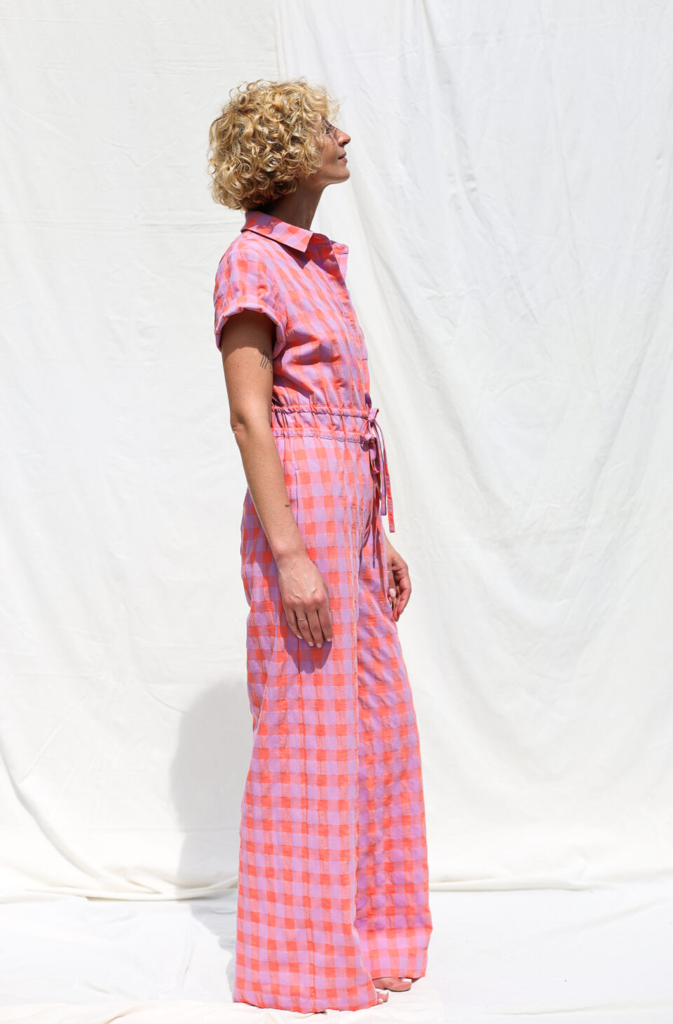 Seersucker checks short sleeved summer jumpsuit LENNY - Image 2
