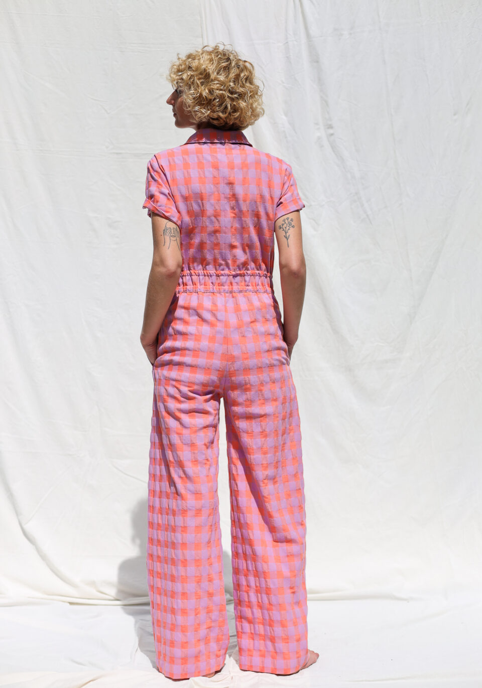 Seersucker checks short sleeved summer jumpsuit LENNY - Image 3