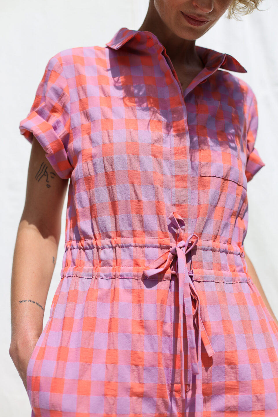 Seersucker checks short sleeved summer jumpsuit LENNY - Image 4