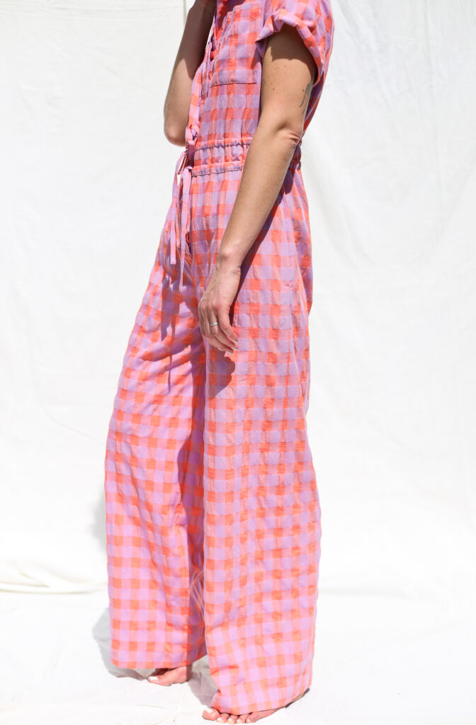 Seersucker checks short sleeved summer jumpsuit LENNY - Image 5