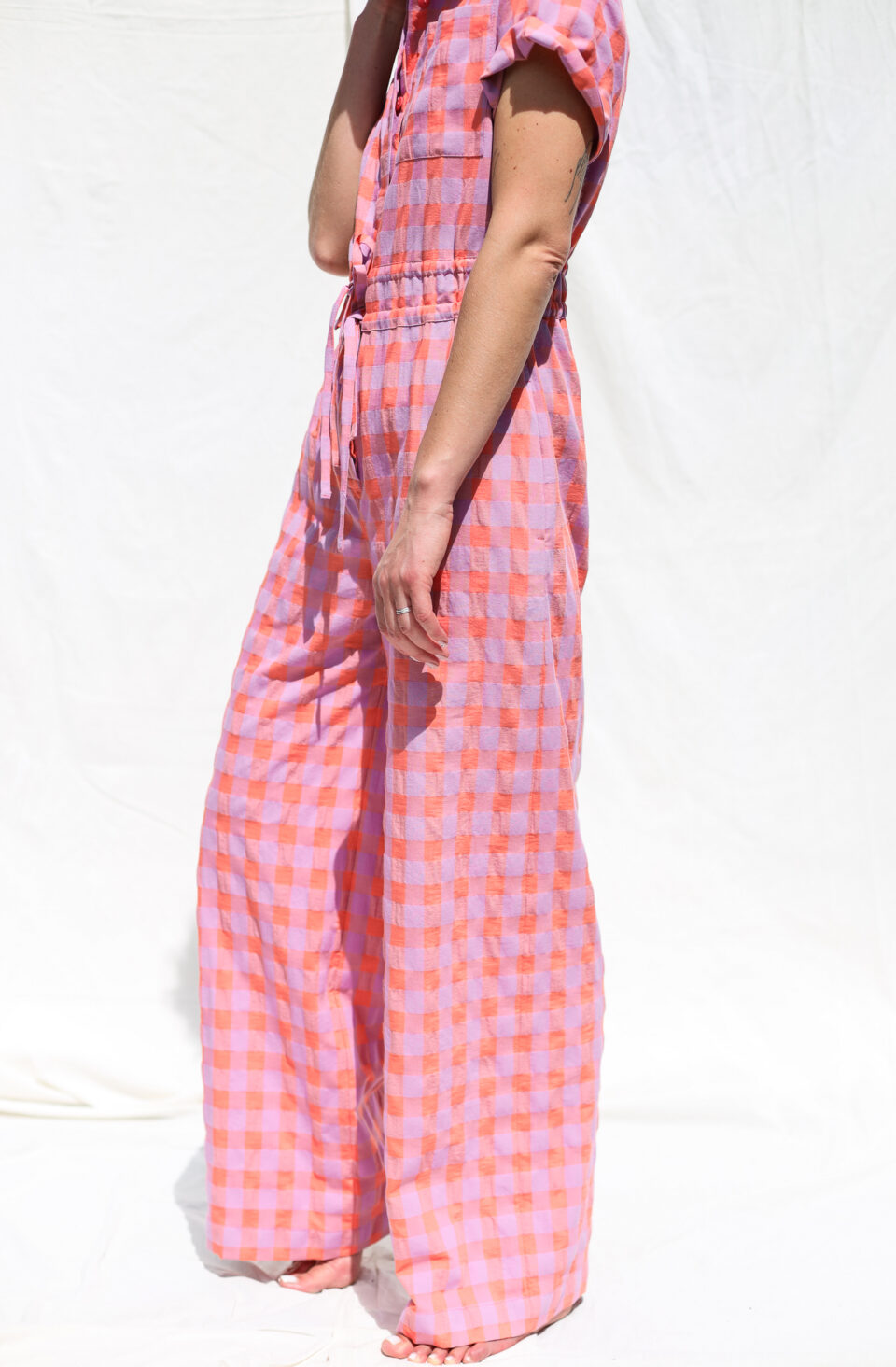 Seersucker checks short sleeved summer jumpsuit LENNY - Image 5