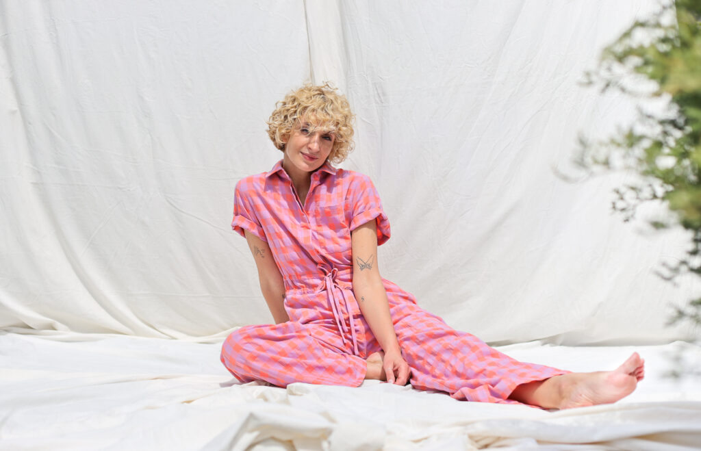Seersucker checks short sleeved summer jumpsuit LENNY - Image 6