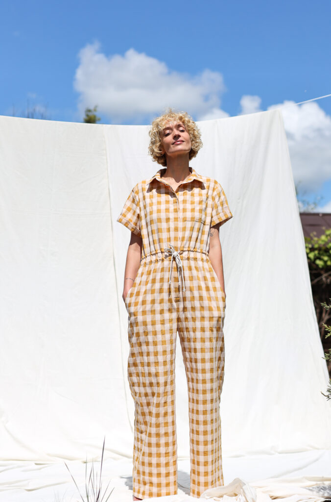 Seersucker gingham short sleeved jumpsuit LENNY - Image 1