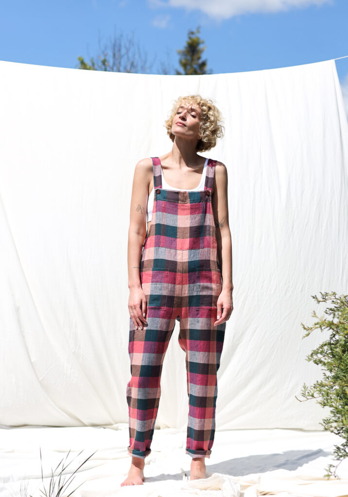 Linen dungaree in multicolored checks - Image 1