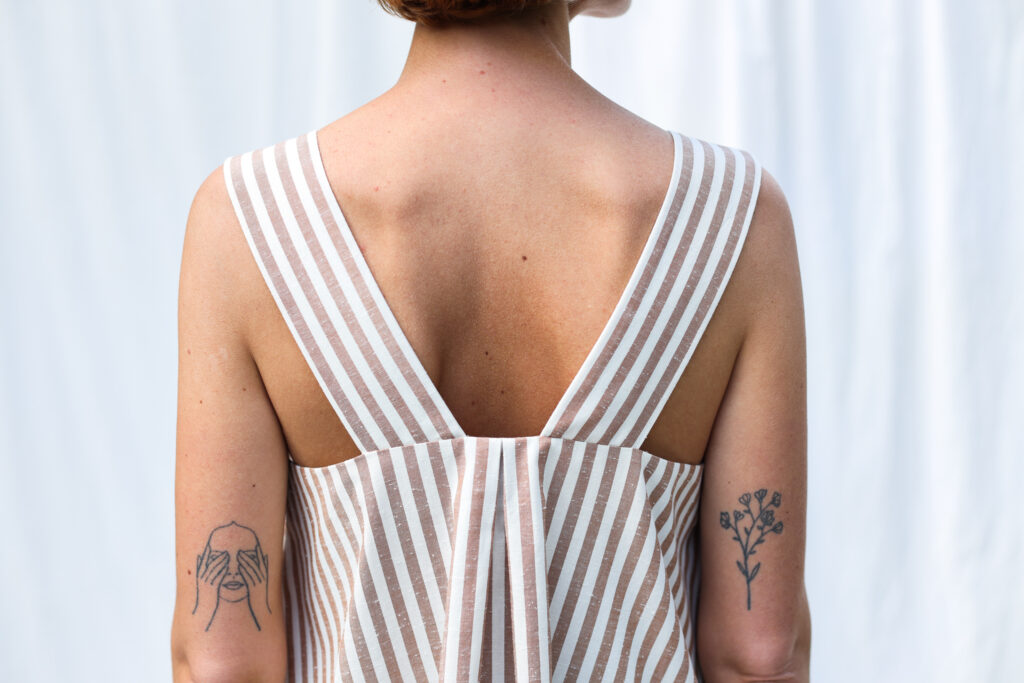 Low back blouse in striped organic cotton INES - Image 5
