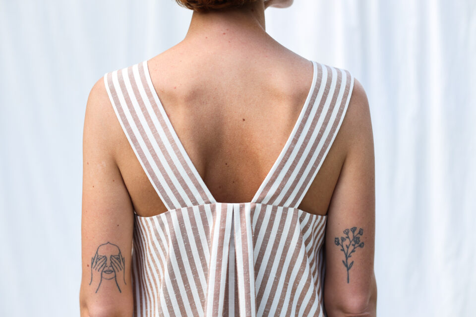 Low back blouse in striped organic cotton INES - Image 5