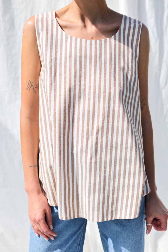 Low back blouse in striped organic cotton INES - Image 1