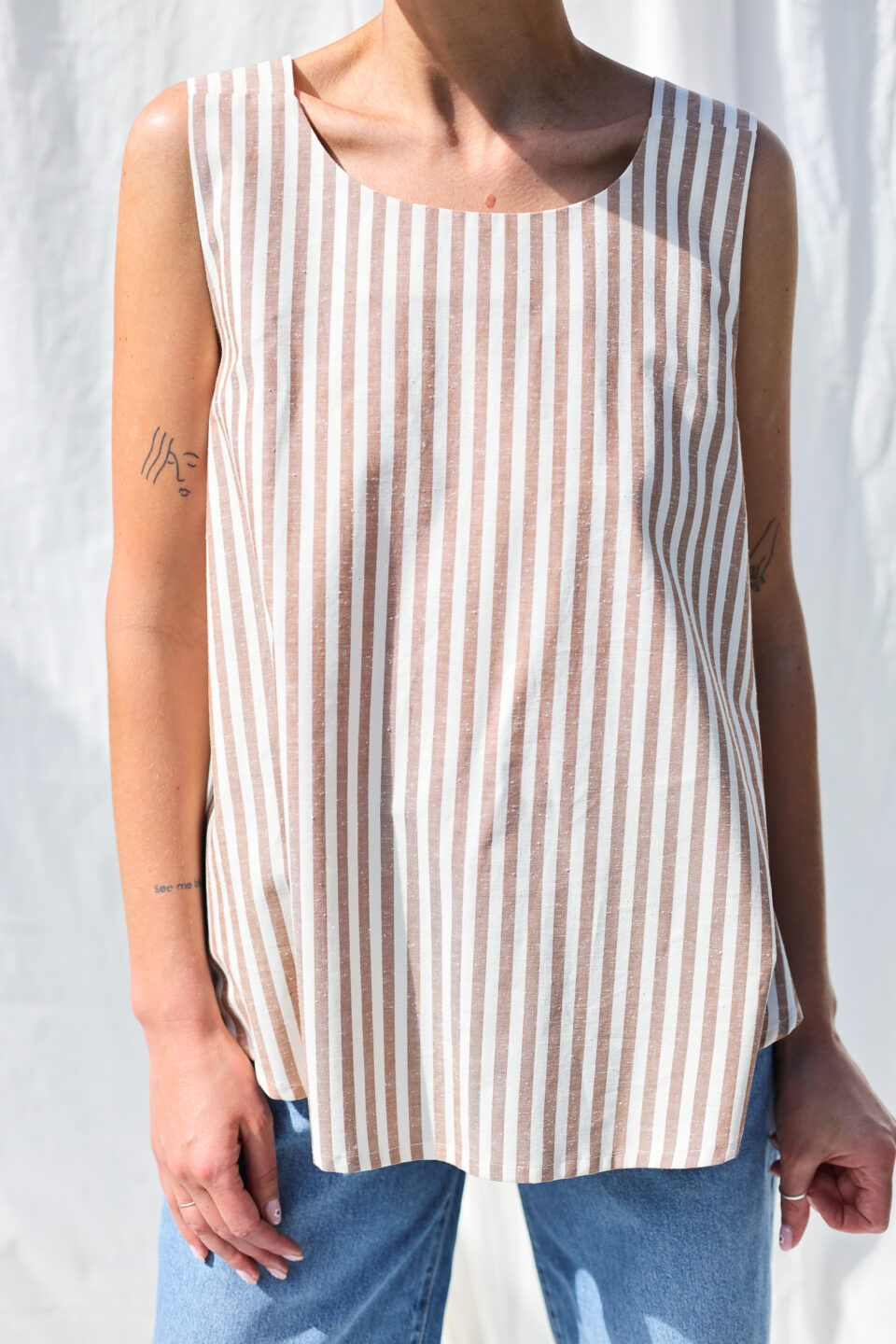 Low back blouse in striped organic cotton INES - Image 1