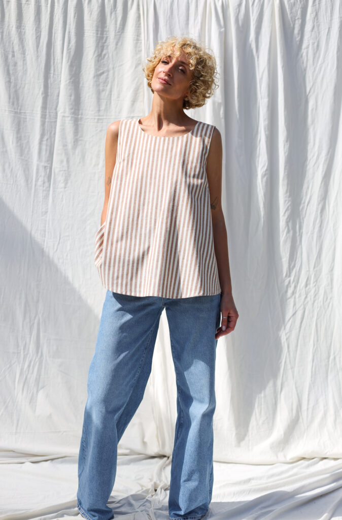 Low back blouse in striped organic cotton INES - Image 2