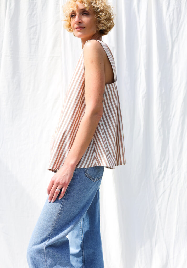 Low back blouse in striped organic cotton INES - Image 3