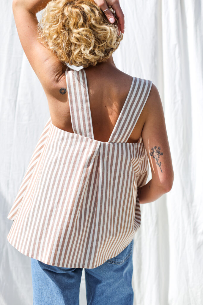 Low back blouse in striped organic cotton INES - Image 4