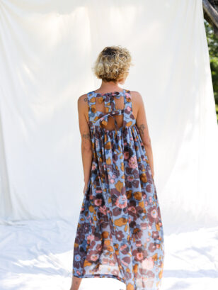 Floral silky cotton sleeveless Maxi dress LILOU | Dress | Sustainable clothing | OffOn clothing