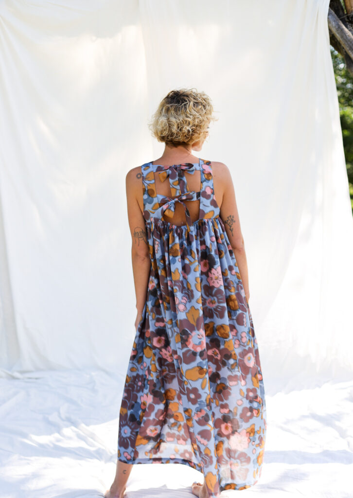 Floral silky cotton sleeveless Maxi dress LILOU | Dress | Sustainable clothing | OffOn clothing