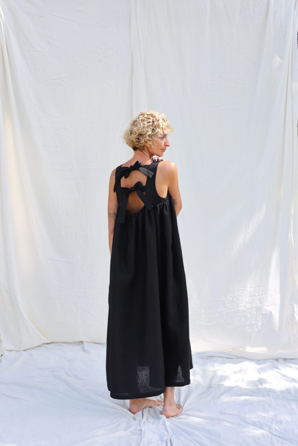 Black linen sleeveless Maxi dress LILOU - Image 2