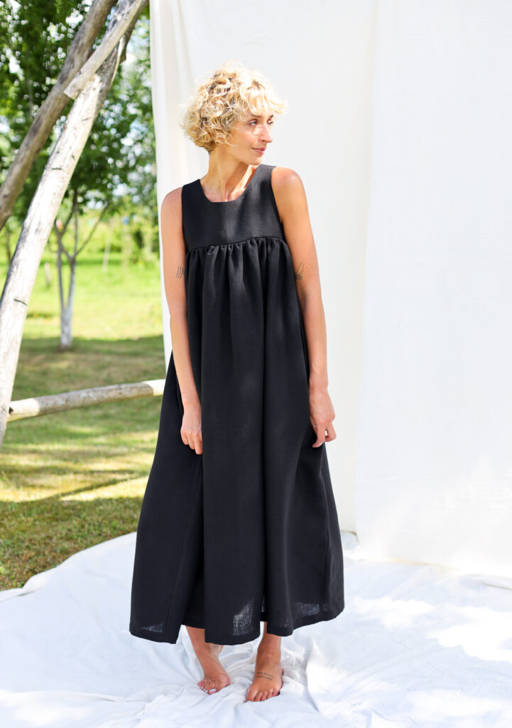 Black linen sleeveless Maxi dress LILOU - Image 1