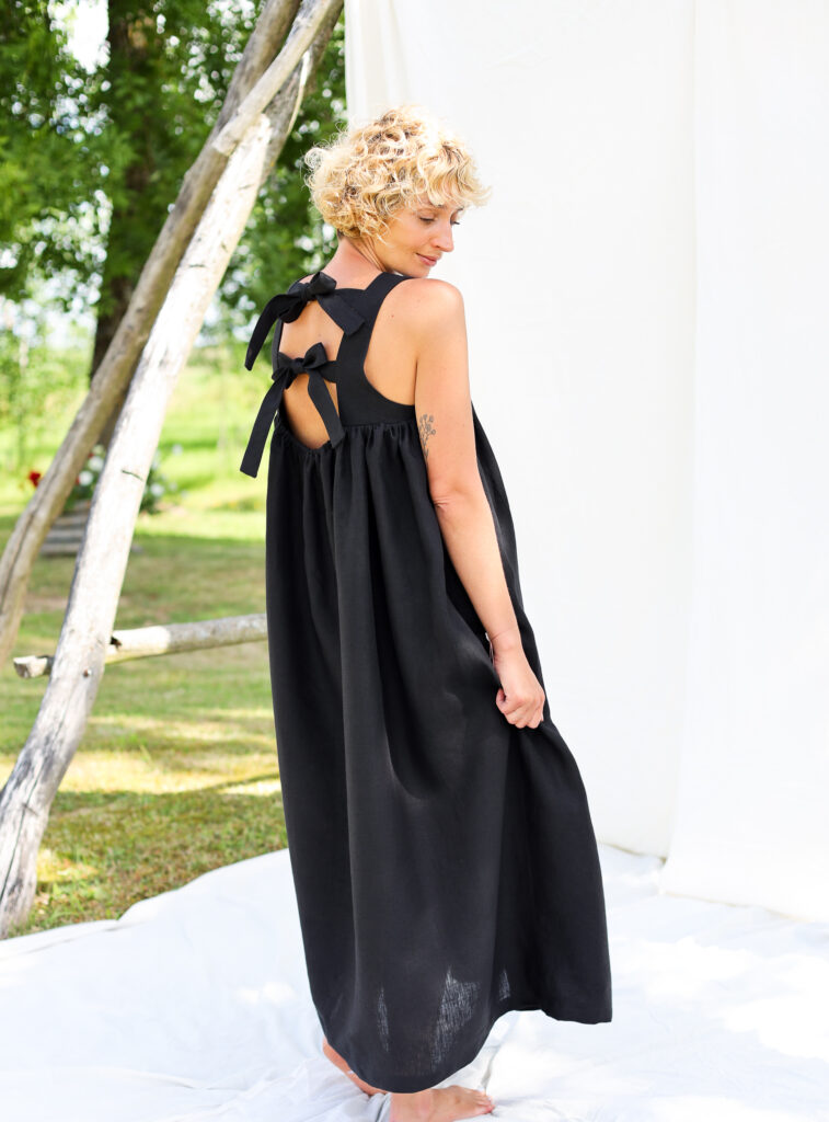 Black linen sleeveless Maxi dress LILOU | Dress | Sustainable clothing | OffOn clothing