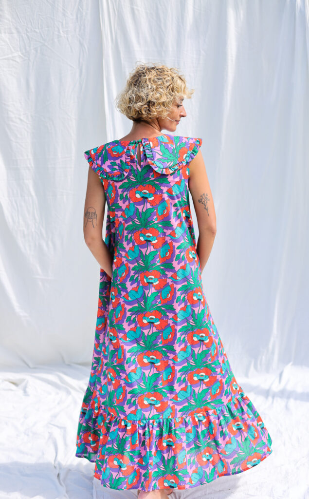 Sleeveless puritan collar dress in floral silky cotton BUTTERFIELD POPPY - Image 3