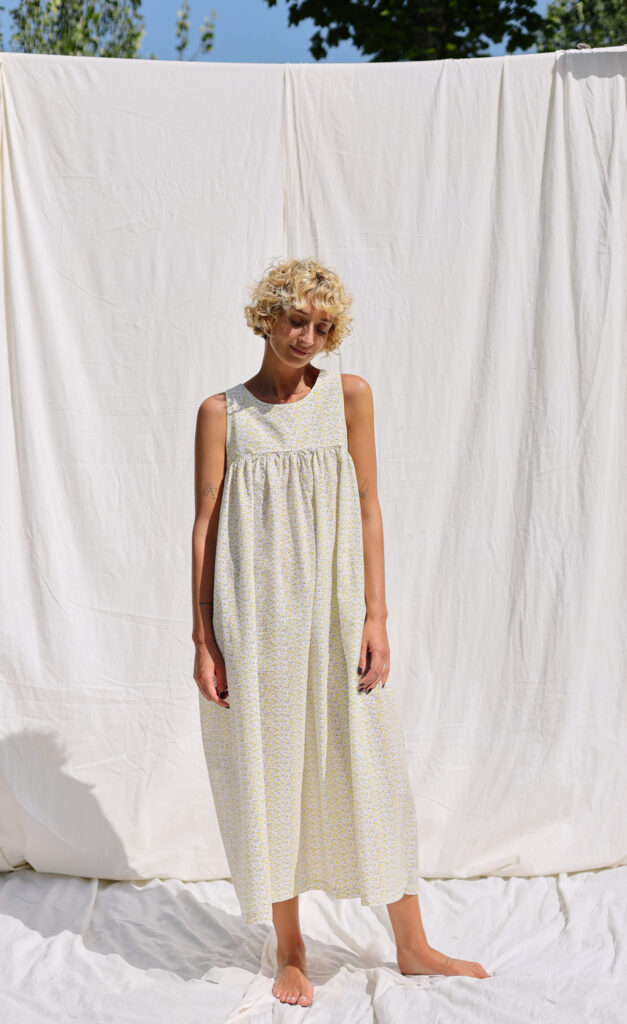 Floral seersucker cotton sleeveless Maxi dress LILOU - Image 1