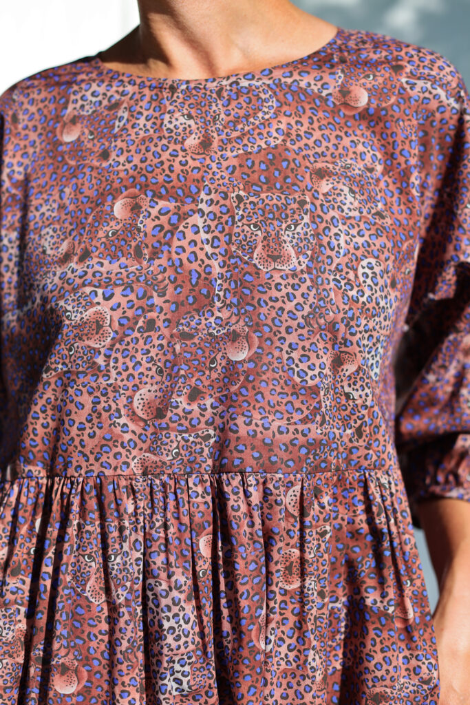 Leopard print puff sleeves silky cotton dress - Image 1