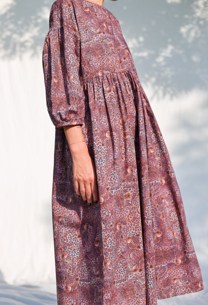 Leopard print puff sleeves silky cotton dress - Image 2