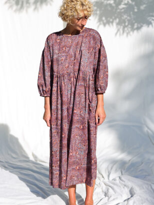 Leopard print puff sleeves silky cotton dress | Dress | Sustainable clothing | OffOn clothing