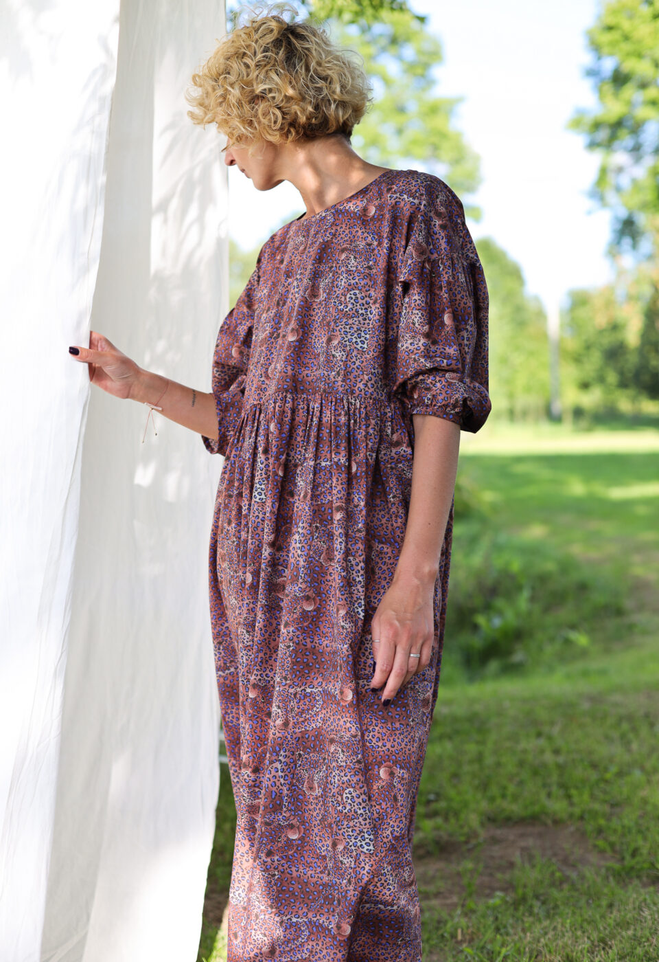 Leopard print puff sleeves silky cotton dress - Image 5