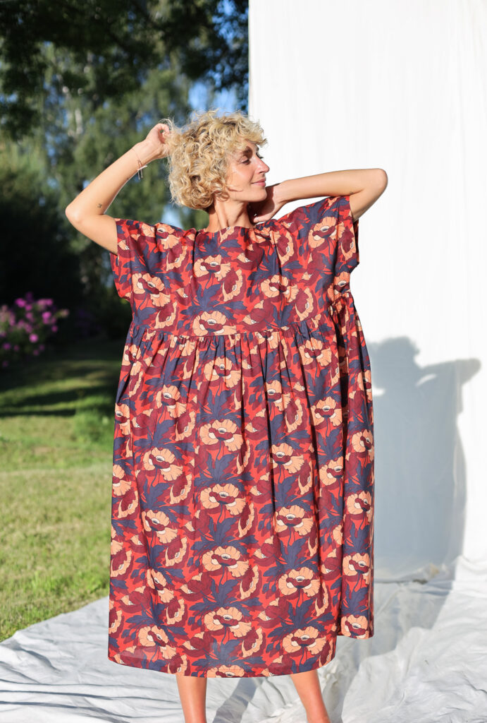 Oversized silky cotton poppy print dress SILVINA - Image 3