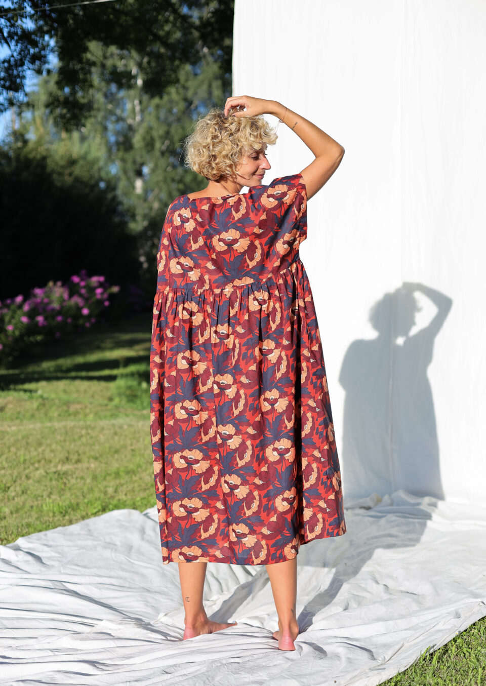Oversized silky cotton poppy print dress SILVINA - Image 4