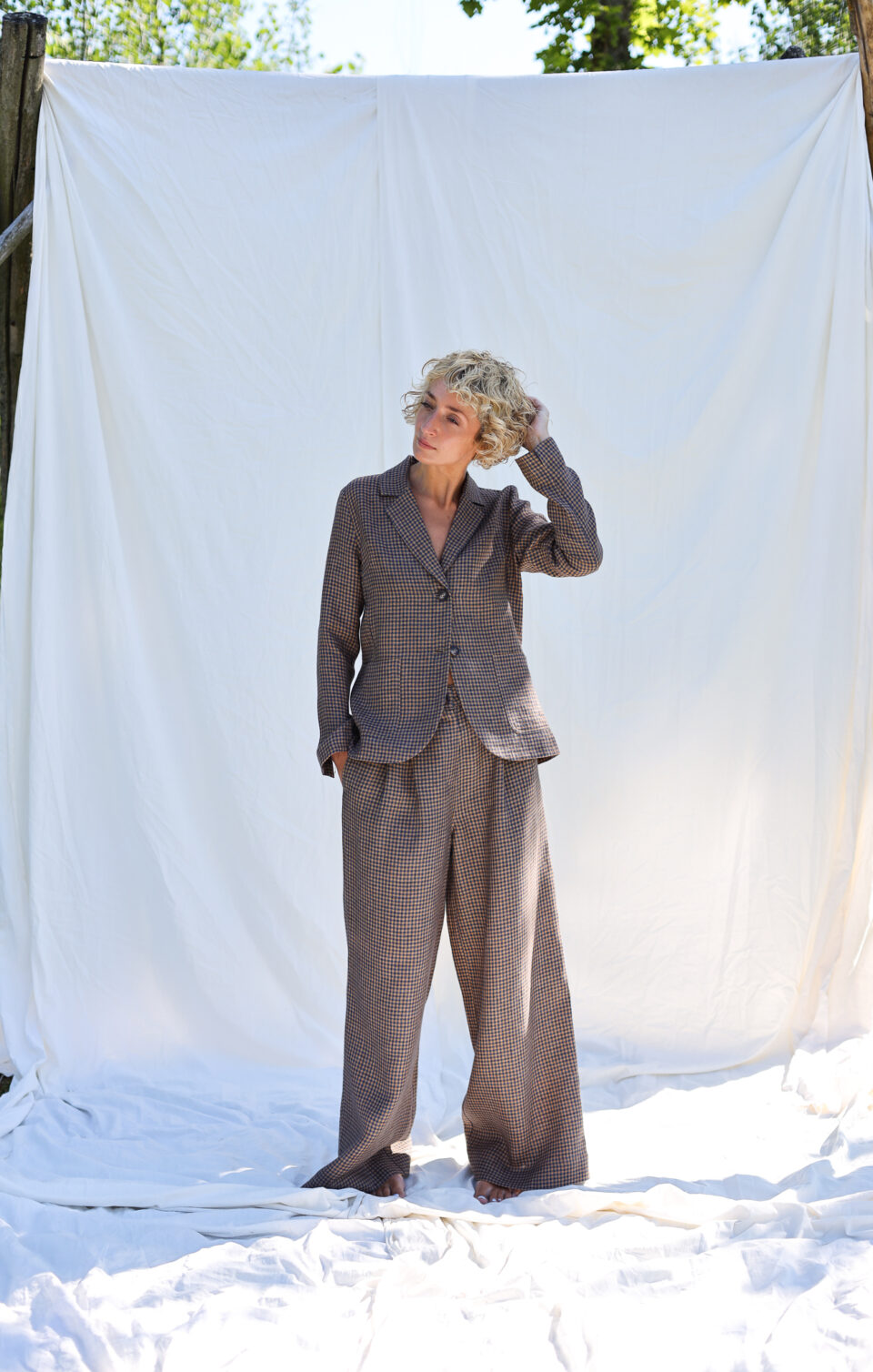 Elegant gingham linen two pieces suit | Suits | Sustainable clothing | OffOn clothing