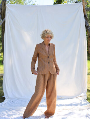 Elegant striped linen two pieces suit | Women Suits | Sustainable clothing | OffOn clothing