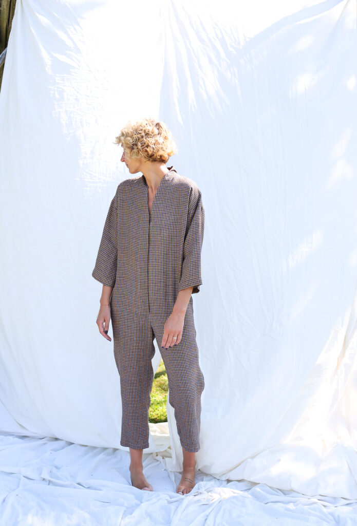 Gingham linen relaxed fit jumpsuit - Image 1