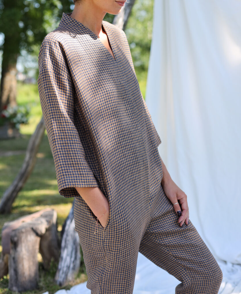 Gingham linen relaxed fit jumpsuit - Image 4