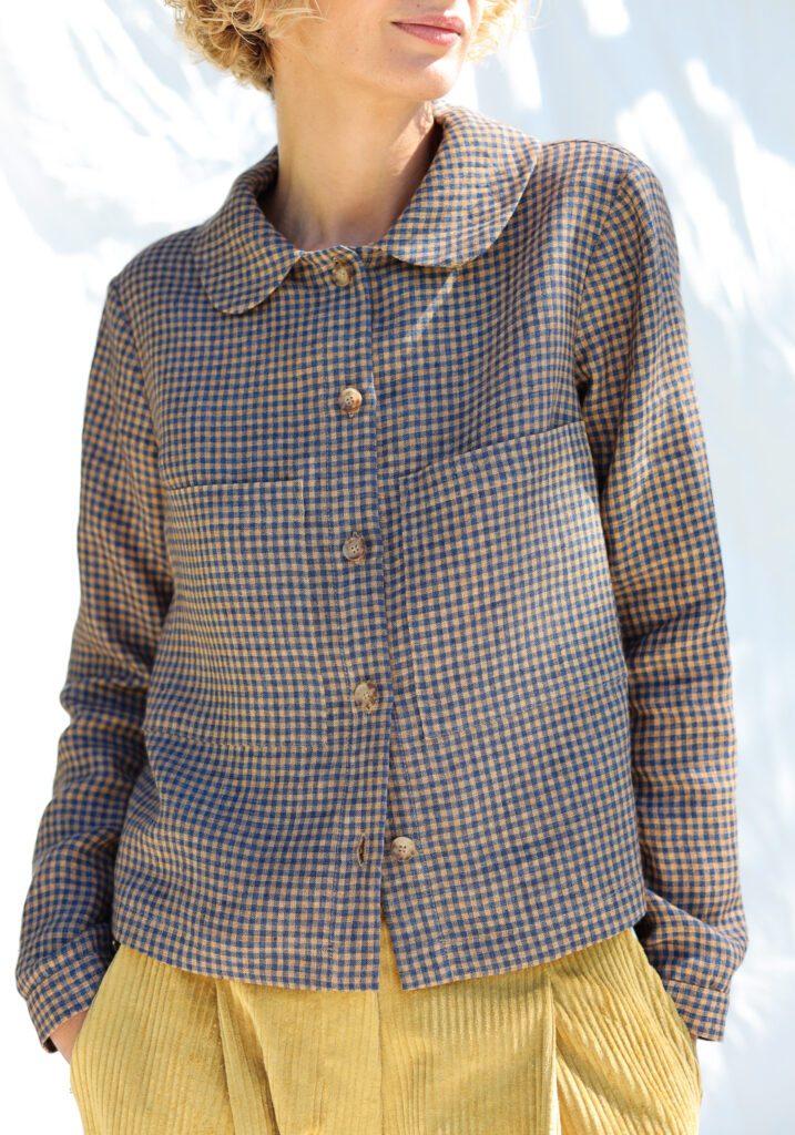 Gingham linen peter pan collar blouse - Image 3