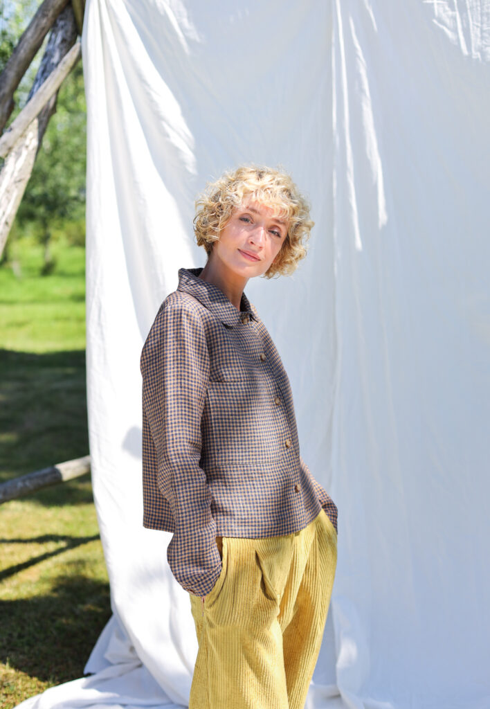 Gingham linen peter pan collar blouse | Blouses | Sustainable clothing | OffOn clothing