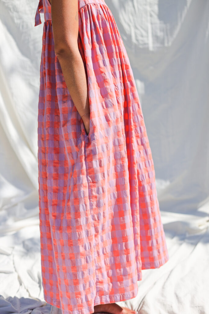 Seersucker checks sleeveless Maxi dress LILOU - Image 6