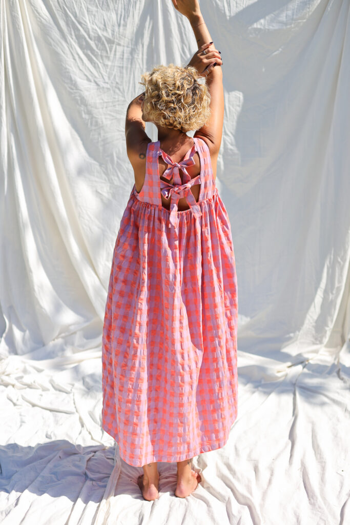 Seersucker checks sleeveless Maxi dress LILOU - Image 3
