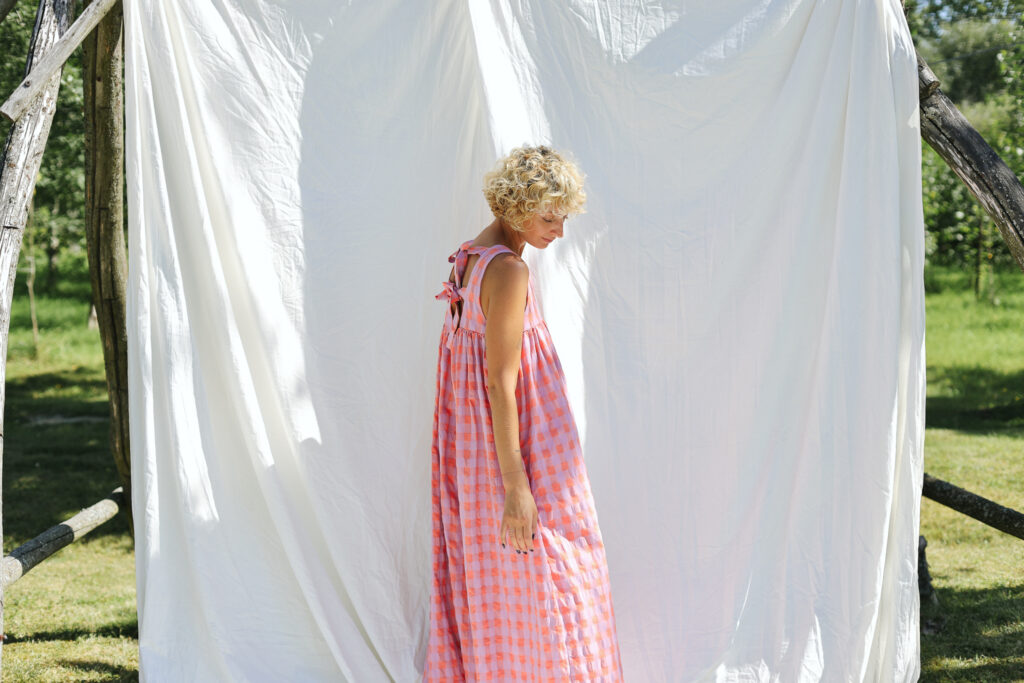 Seersucker checks sleeveless Maxi dress LILOU - Image 2