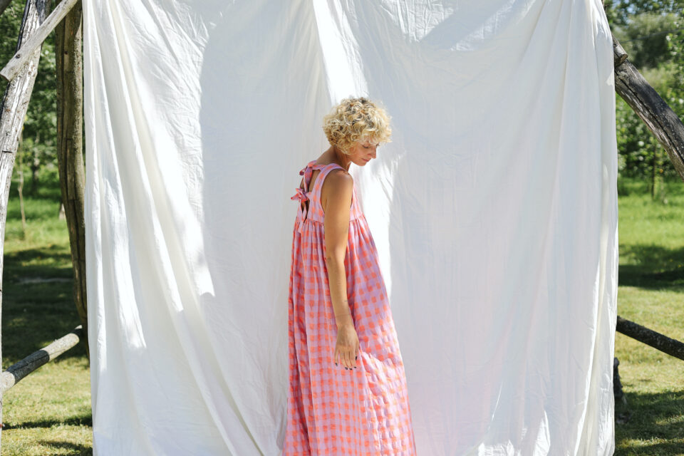 Seersucker checks sleeveless Maxi dress LILOU - Image 2