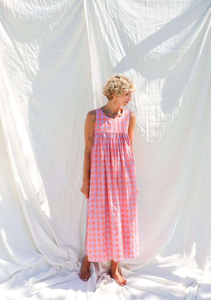 Seersucker checks sleeveless Maxi dress LILOU - Image 4