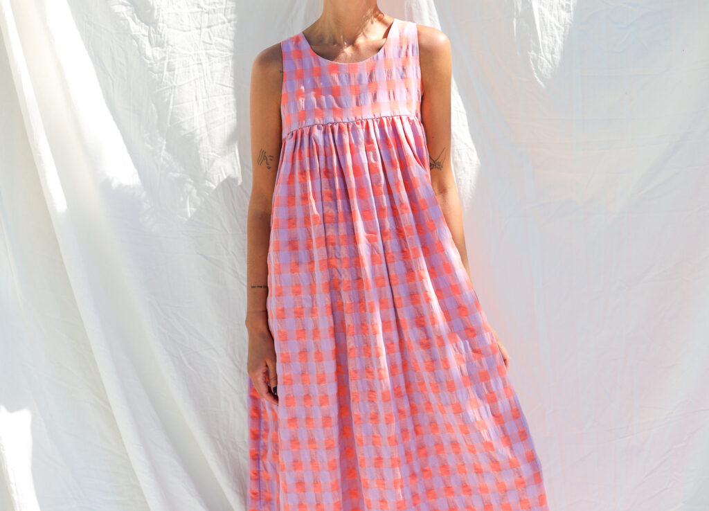 Seersucker checks sleeveless Maxi dress LILOU - Image 5