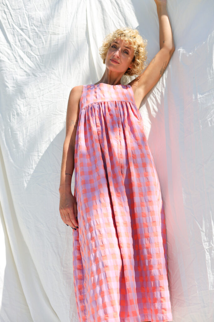 Seersucker checks sleeveless Maxi dress LILOU - Image 1