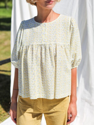 Floral seersucker cotton blouse | Tops | Sustainable clothing | OffOn clothing