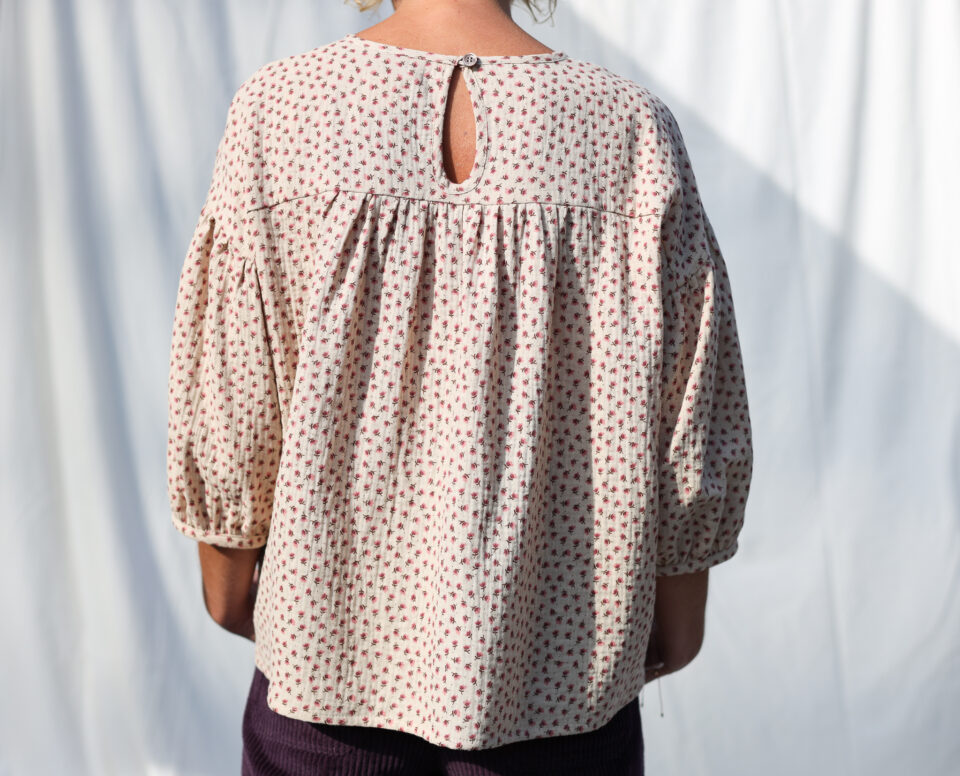 Dropped shoulders blouse in floral double gauze cotton LIA - Image 4