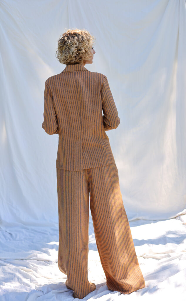 Pleated striped linen palazzo trousers - Image 2