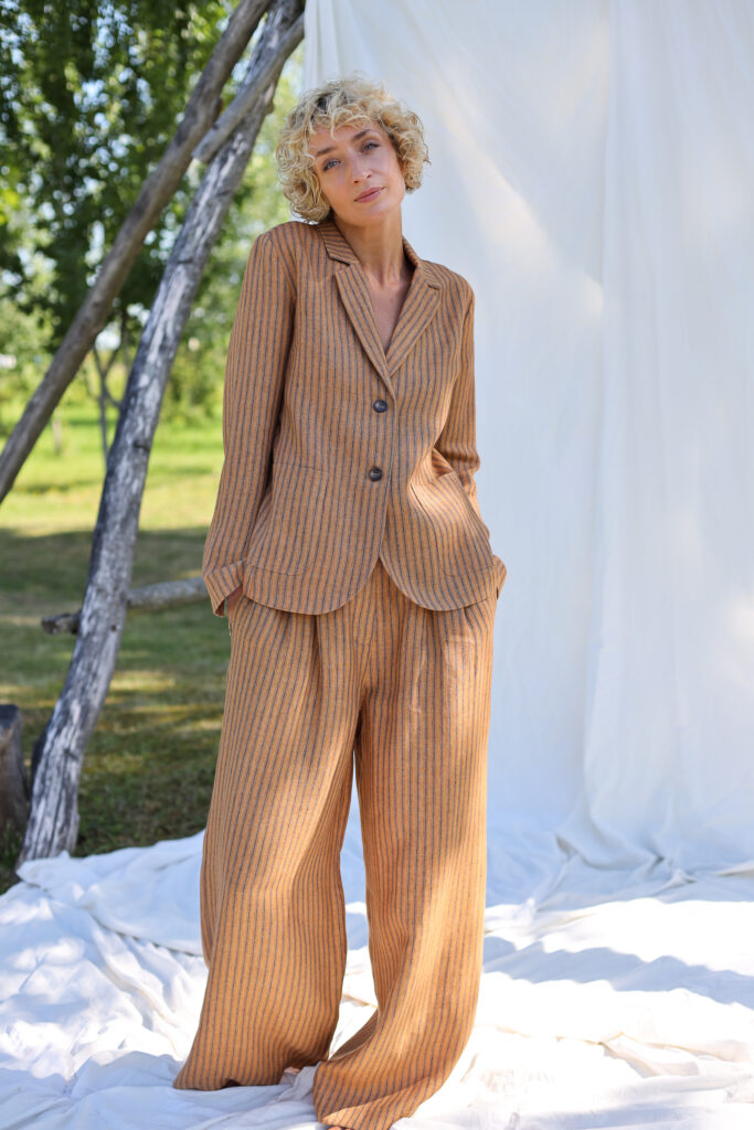 Pleated striped linen palazzo trousers - Image 1