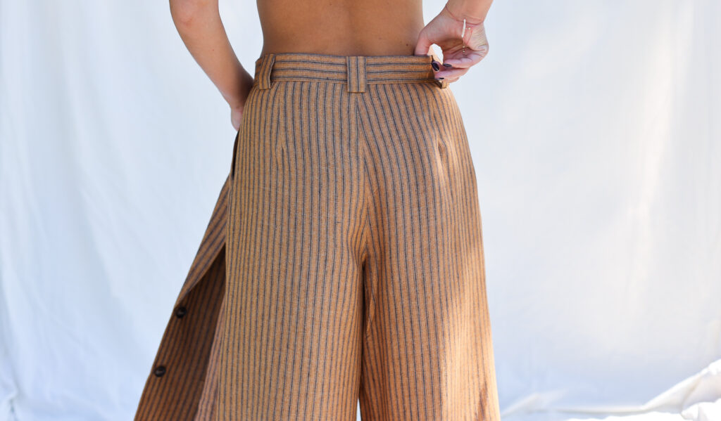 Pleated striped linen palazzo trousers - Image 6