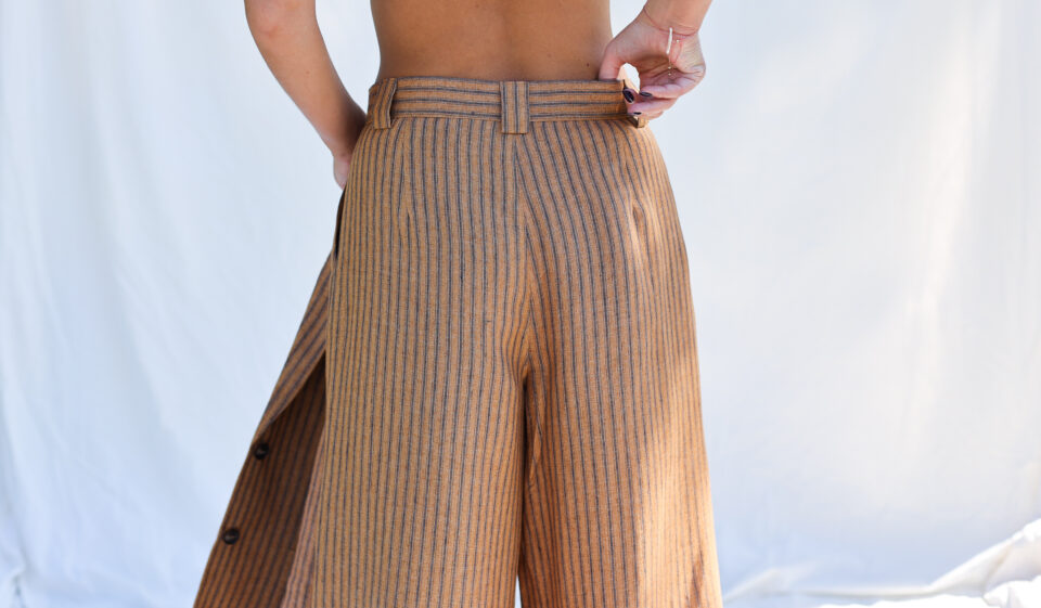 Pleated striped linen palazzo trousers - Image 6