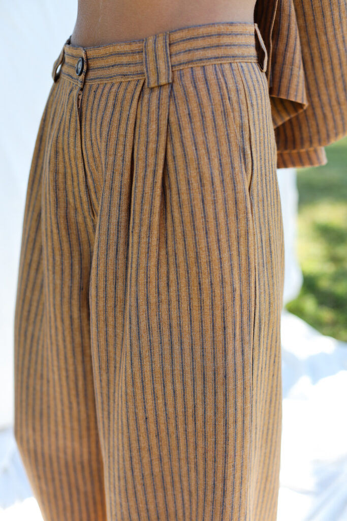 Pleated striped linen palazzo trousers - Image 5